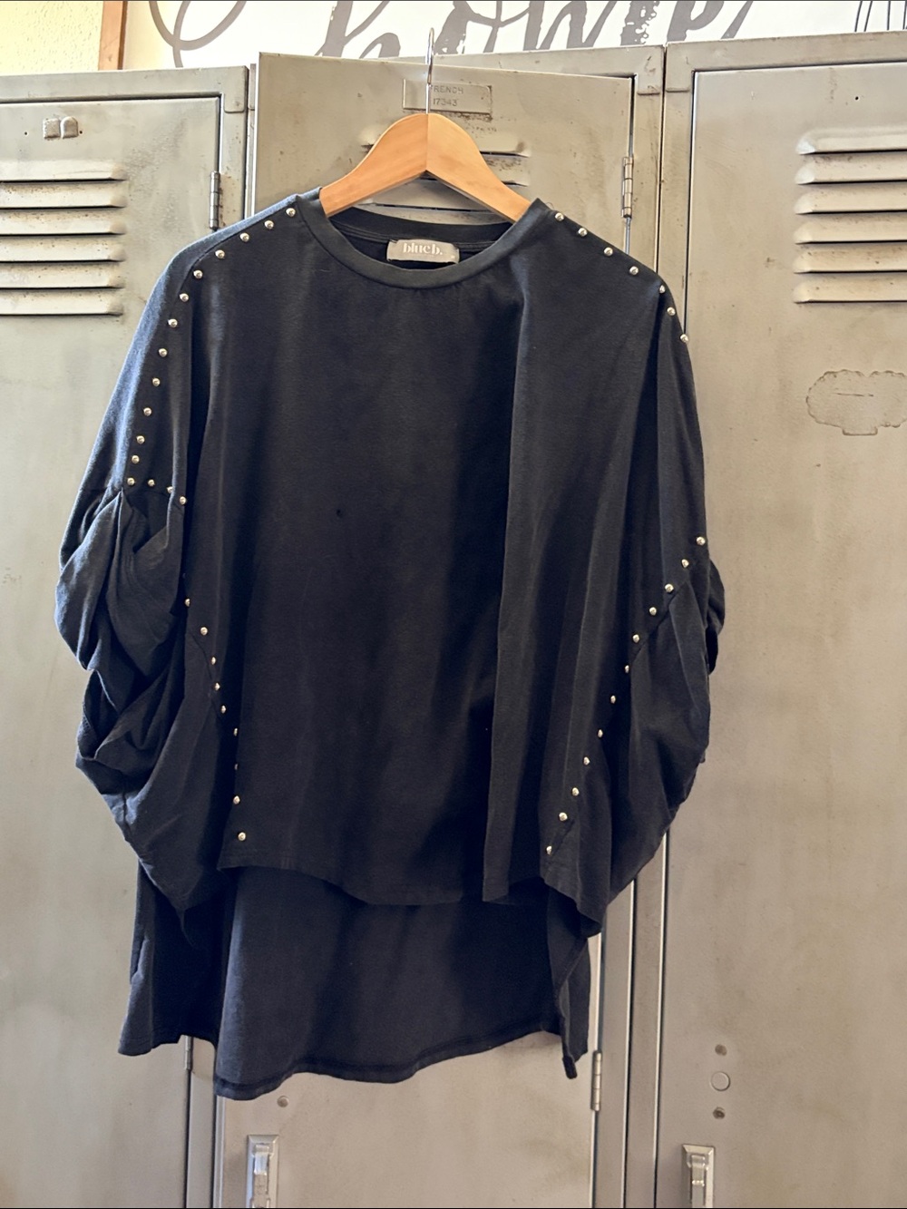 Black Stud-Trim Oversized Women’s Top